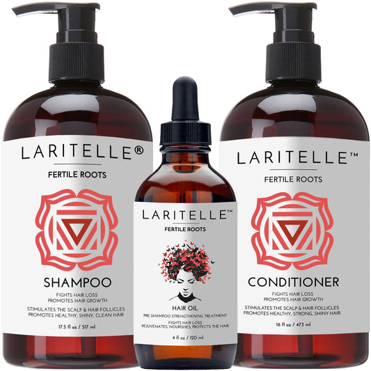 Organic Hair Growth Set | Fertile Roots Shampoo + Conditioner + Leave-In Treatment | Follicle Stimulating Rosemary, Ginger & Clove | Anti-Hair Loss, Strengthening, Nourishing | USA made