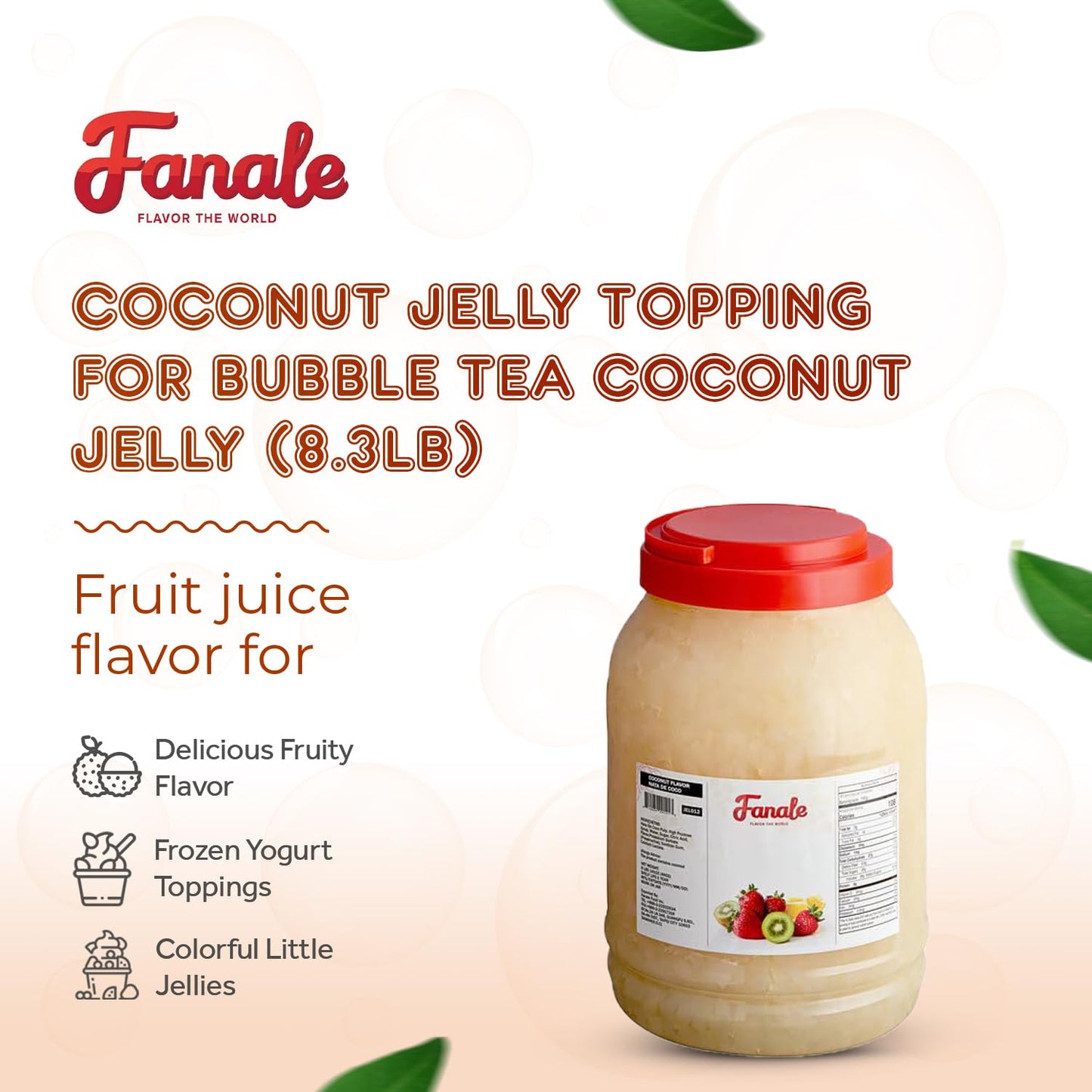 New Fanale Coconut Jelly Topping nata de coco for Boba Tea | Ice Cream | Yogurt | Smoothie | Milk Tea | Desserts Coconut, 8.3 pound (Pack of 4) | JEL012-CS