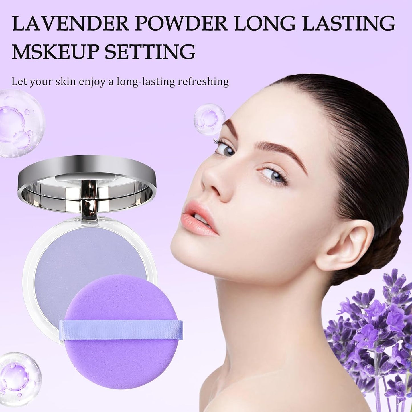 Chillab Lavender Matte Powder,Lavender Jelly Pressed Powder Matte Powder Oil Control,Chillab Polvo Compacto with Mini Powder Puff for Silky Blurring Oil Control Long-Lasting Makeup(2PCS) (2PCS)