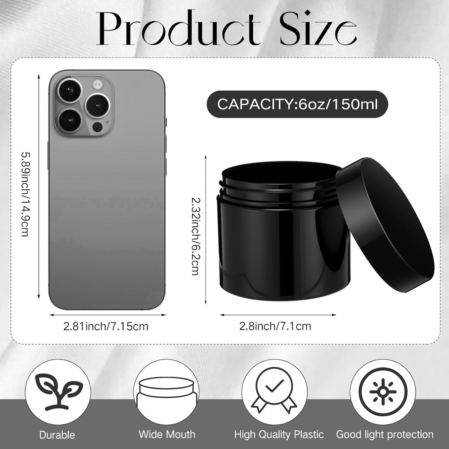 Patelai 4 Pieces Round Wide-mouth Leak Proof Plastic Container Jars with Lids for Travel Storage Makeup Beauty Products Face Creams Oils Salves Ointments DIY Making(6 Ounce,Pure Black)