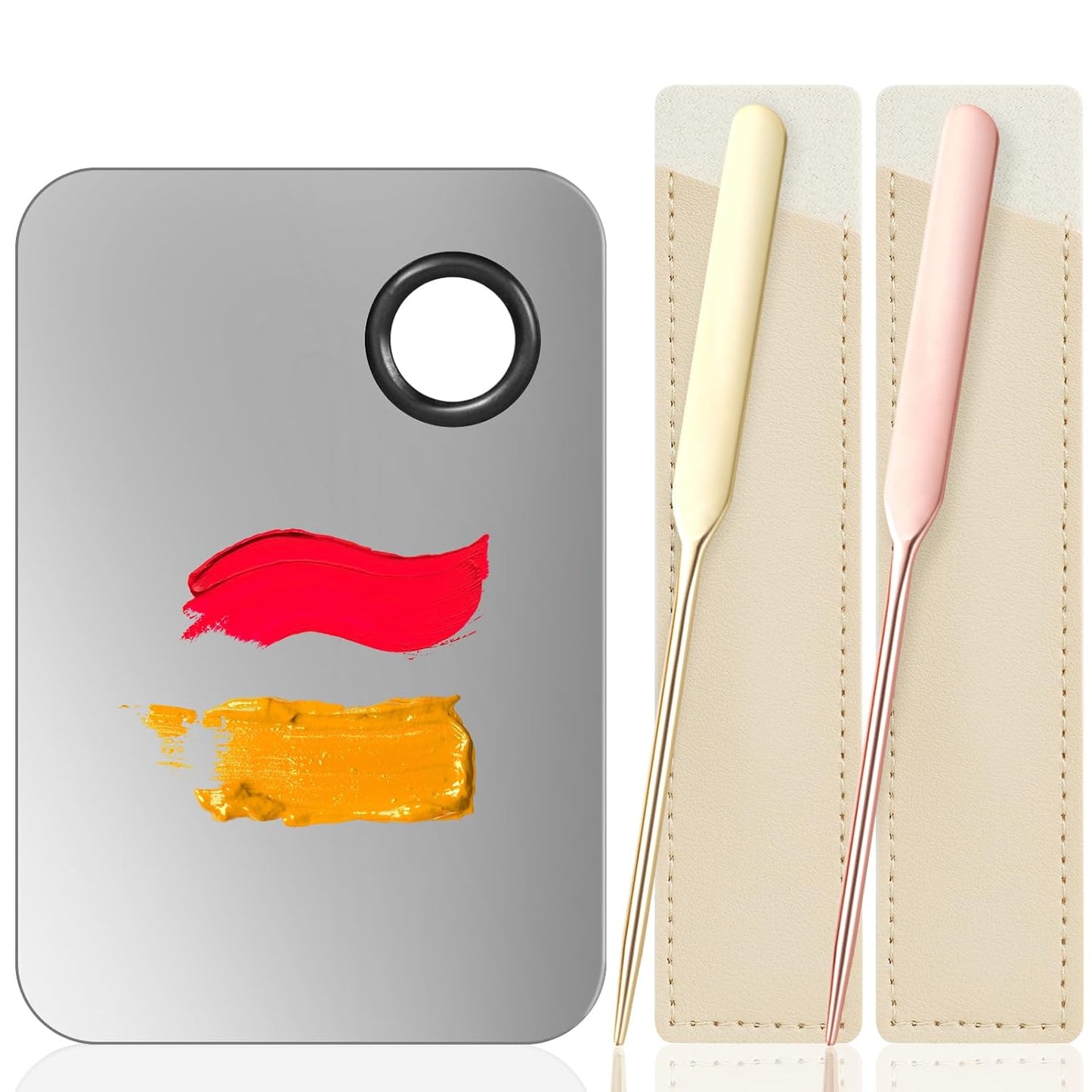 5PCS Makeup Mixing Palette, Stainless Steel Cosmetic Makeup Palette With Spatula Makeup Artist Tool, Professional Cosmetic Mixing Makeup Palette For Mixing Eye Shadow/Eyelash/Nail Art/Foundation