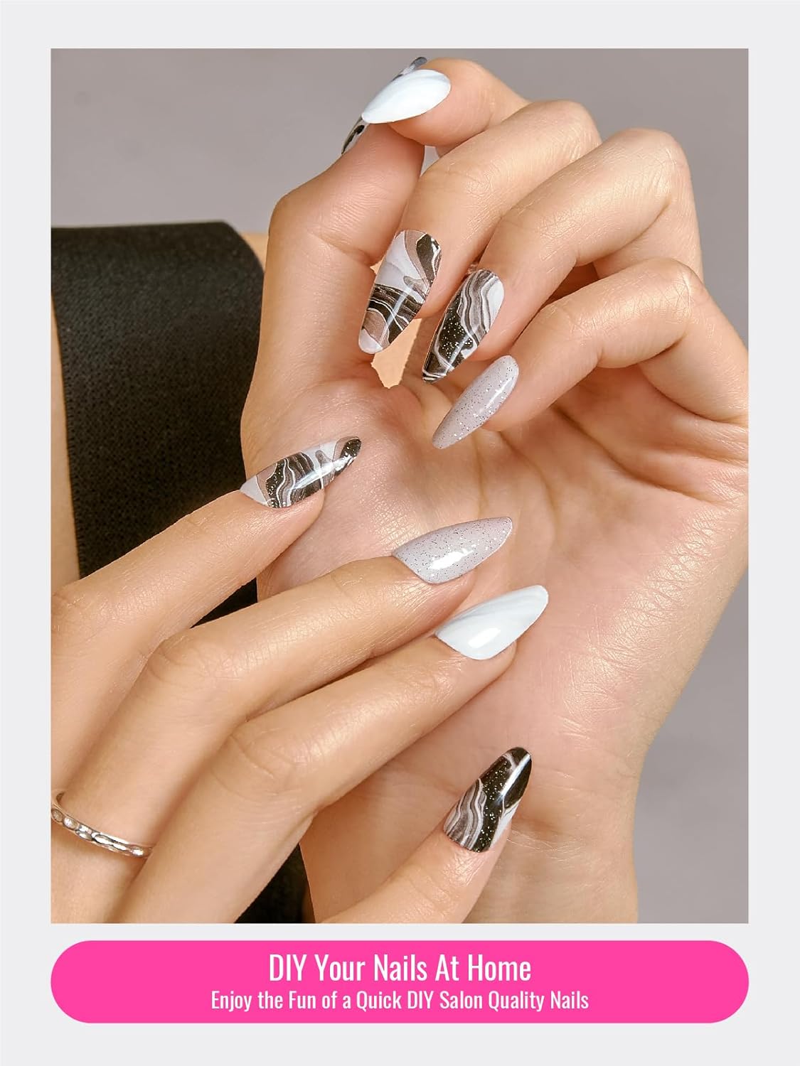 Semi Cured Gel Nail Strips, 30pcs Gel Nail Wraps, Easy to Apply, 2 Weeks Long Lasting (Secret Marble)