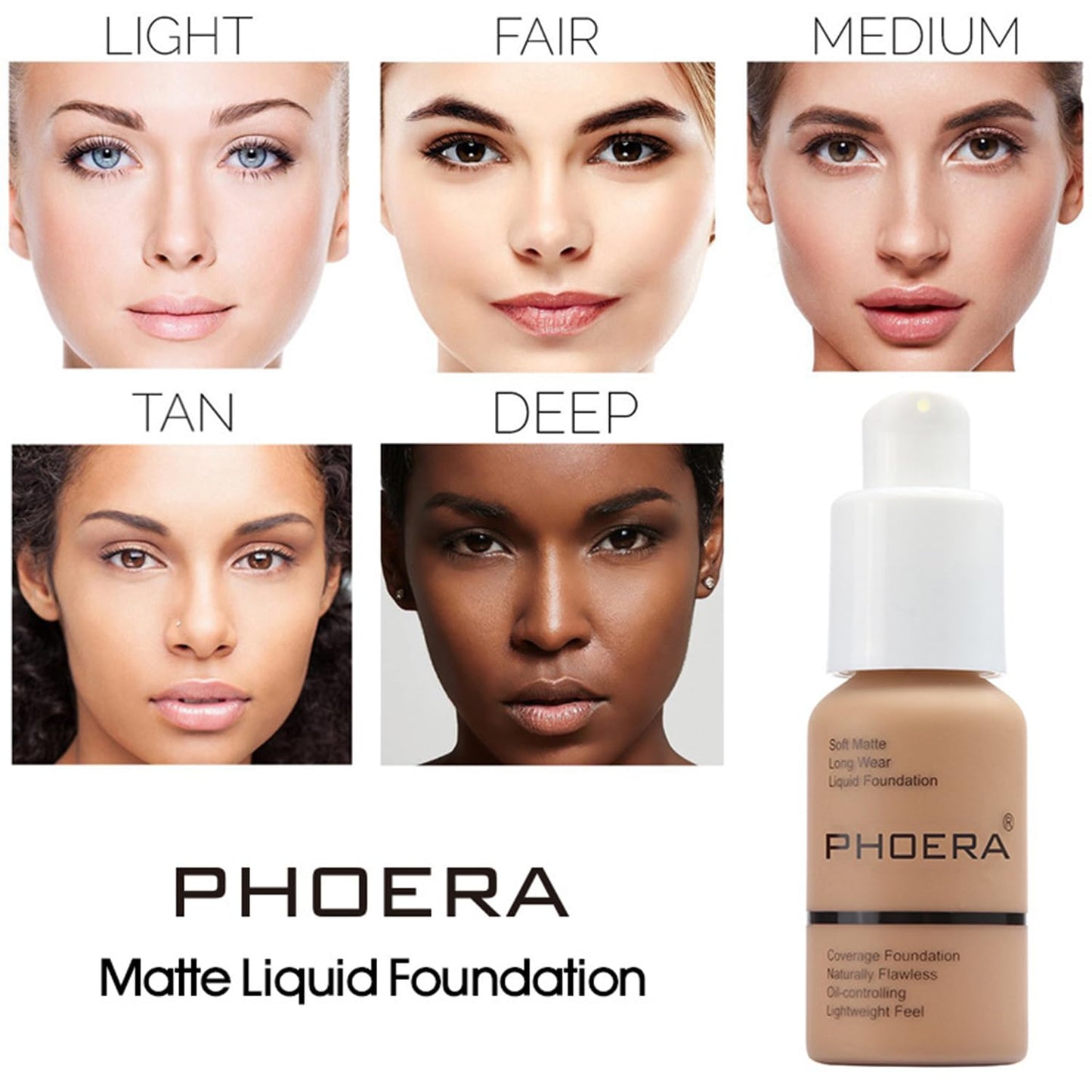PHOERA Foundation, PHOERA Matte Liquid Foundation,PHOERA Makeup for Women, PHOERA Foundation Full Coverage Concealer, 30ml 24HR Matte Oil Control Concealer (102+103/ Nude+ Warm peach)