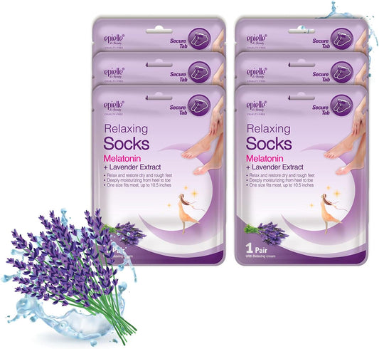 Epielle Relaxing Foot Masks 6 Pairs, Deep Moisturizing Socks for Dry Feet & Cracked Heels, Relax and Restore with Melatonin & Lavender Extract, Foot Spa & Self Care Gifts for Women, Korean Skin Care