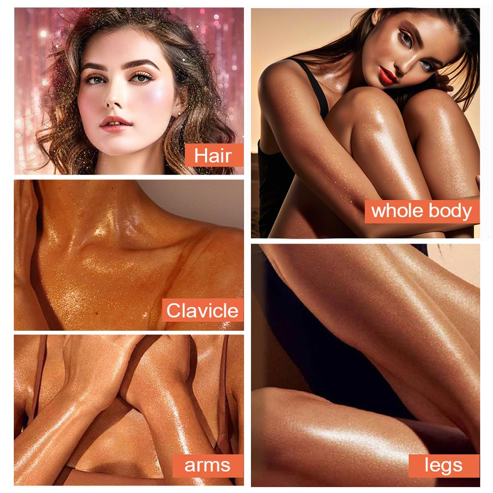 Glitter Body Highlighter Powder Body Shimmer Sparkle Face Brightening Highlighter Powder for Face Eyes Body Glow Makeup With sponge head（01#）