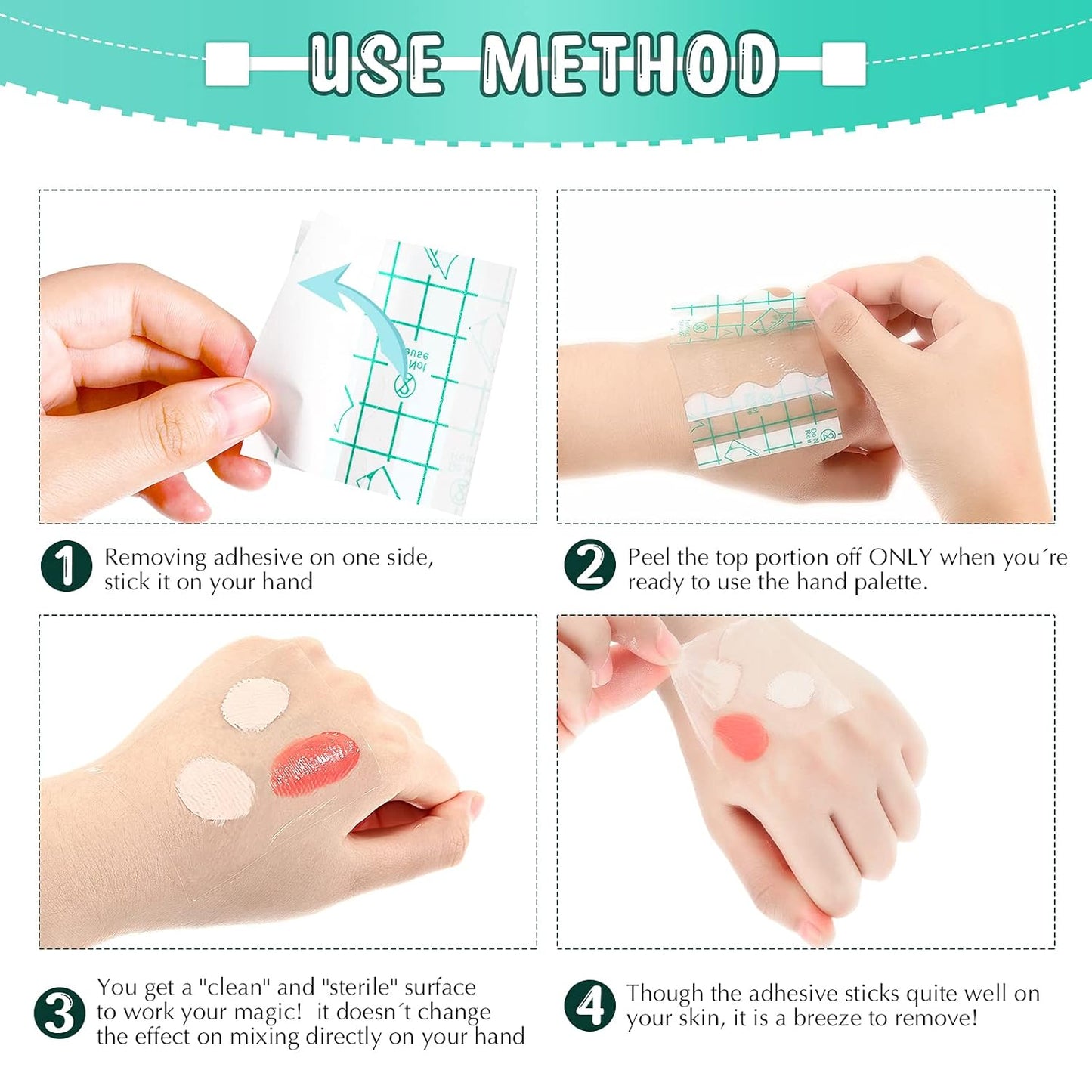 50 Pieces Hand Palette, Single Use Makeup Hand Palette Disposable Adhesive Palettes Cosmetic Makeup Palette for Every Makeup Artist (2.8 x 2.8 Inch)