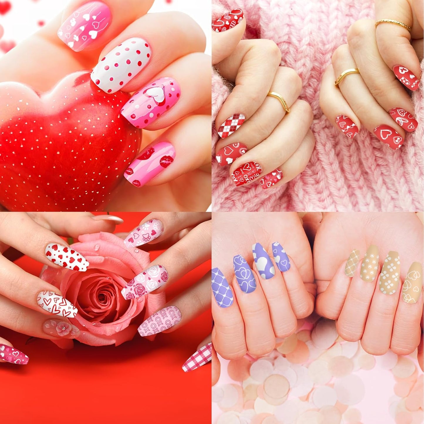 Whaline 10Pcs Valentine's Day Nail Art Stamping Plate Kit Romantic Love Heart Rose Design Nair Art Plate for Wedding Anniversary DIY Print Manicure Salon