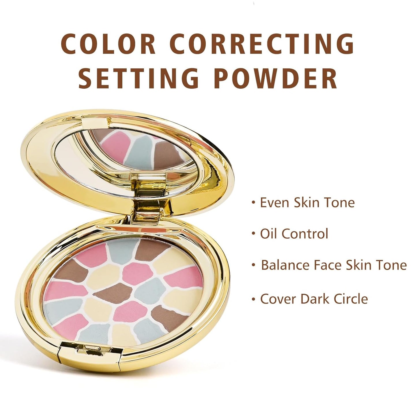 KYDA Color Correcting Pearl Setting Powder, Correct Brightening Finishing Powder, Even Tone Correcting, Lasting Oil Control Pressed Powder