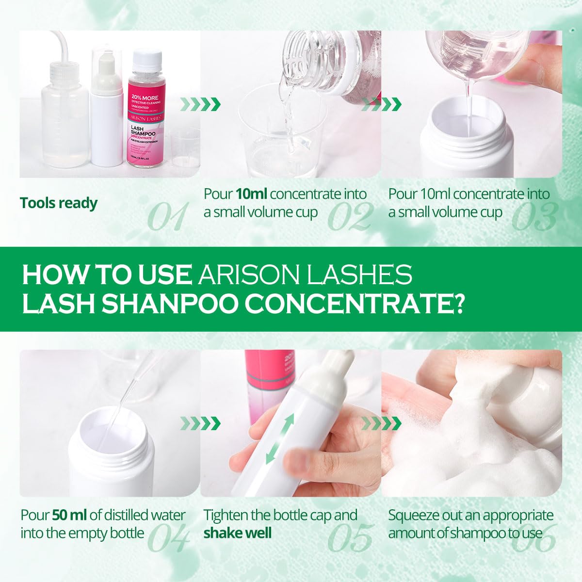 ARISON LASHES Lash Shampoo Concentrate for Lash Extensions 100ML Eyelash Cleanser Concentrate Oil-Free Eyelash Extension Shampoo with Salon Home Care(Aloe Vera)