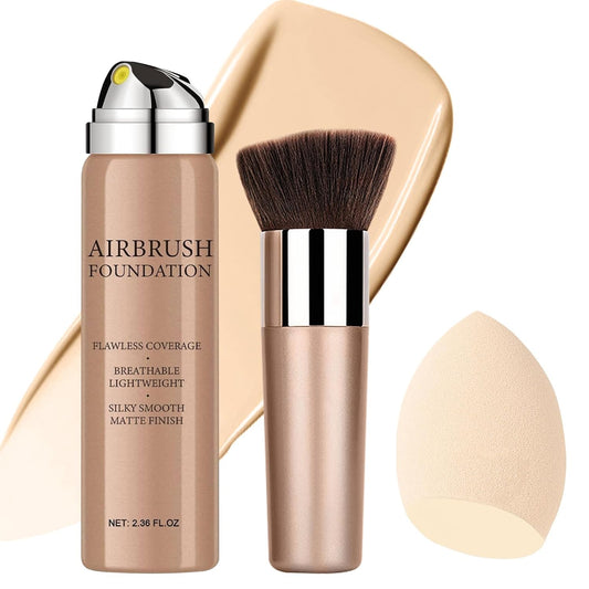Airbrush Foundation Makeup Spray, Long Lasting Waterproof Full Coverage Foundation for Brighten, Concealer and Hydrating, Natural Matte Finish, Brush and Makeup Sponge Include, 2.36oz (#3 Nude)