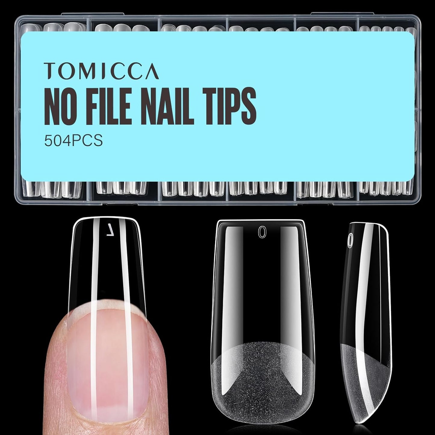 TOMICCA Medium Square Nail Tips, 504Pcs Half Matte Press on Full Cover Acrylic Nails, 12 Sizes Pre-Shape Soft Acrylic Fake Nail Tips for Nail Extension Art Home DIY Nail Salon