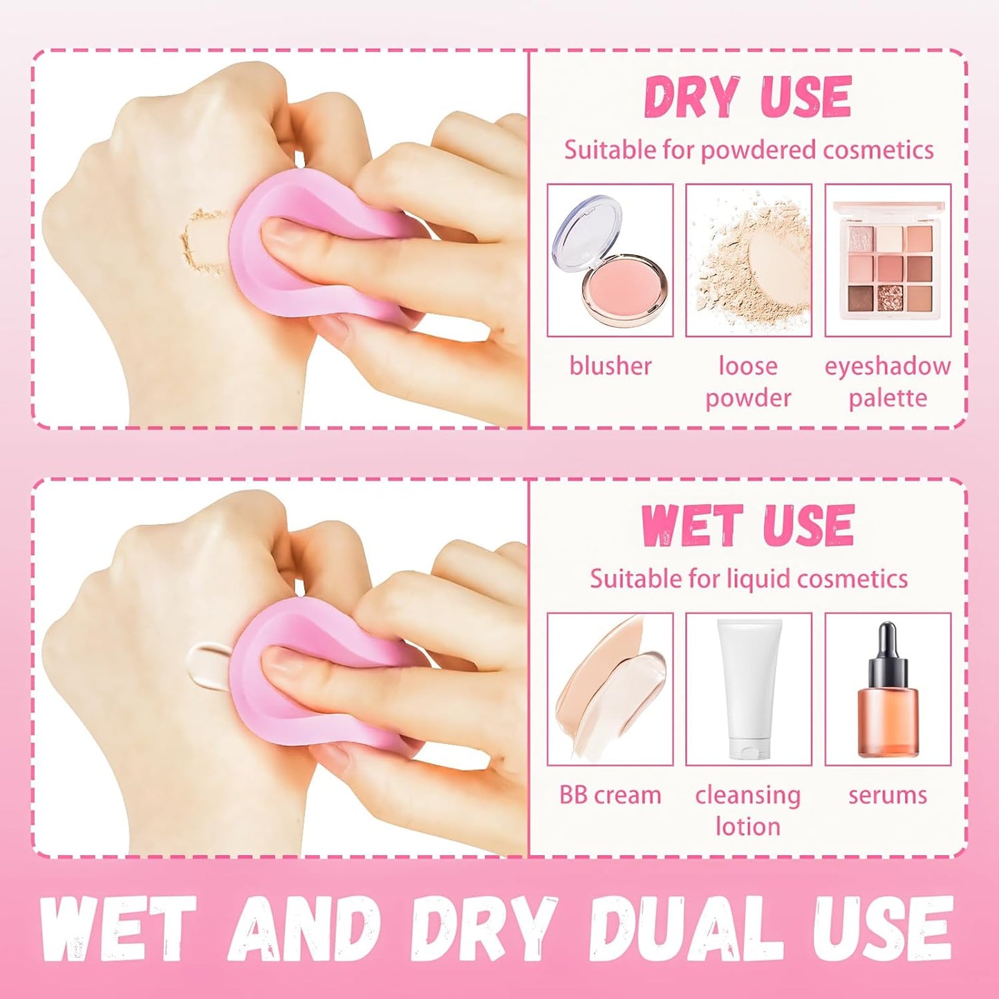 MotBach 100 PCS Pink Round Makeup Sponge, Cosmetic Sponge Round Foam Pad Eye Facial Powder Puff, Beauty Makeup Foundation Powder Blender for Women Lady All Skin Types Wet and Dry Dual Use