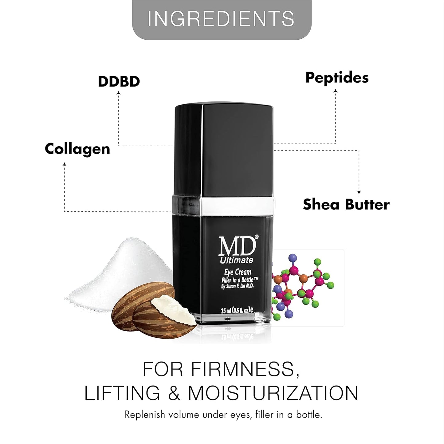 MD Ultimate Eye Cream – Under Eye Cream for Reduced Dark Circles, Puffiness, Wrinkles, Bags & Anti-Aging – Enriched with Collagen, Peptides, Shea Butter for Firmness, Lifting & Moisturization