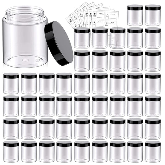 48 Pack 8 OZ Plastic Jars Round Clear Cosmetic Container Jars with Lids, Eternal Moment Plastic Slime Jars for Lotion, Cream, Ointments, Makeup, Eye shadow, Rhinestone, Samples, Pot, Travel Storage