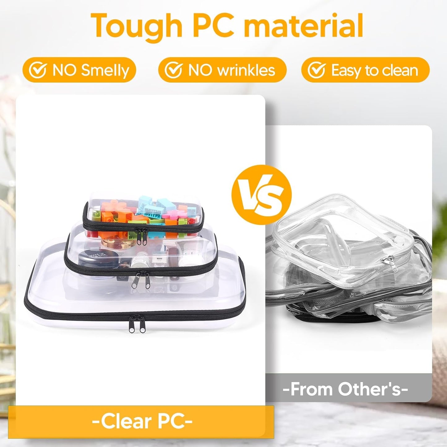 3Pcs Clear Zipper Pouch, PVC Plastic Cosmetic Travel Bag, Portable Travel Organizer Bins, Durable Makeup Bags for Storage, Pencil Case(Black-13.8+9.9+7.5inch)