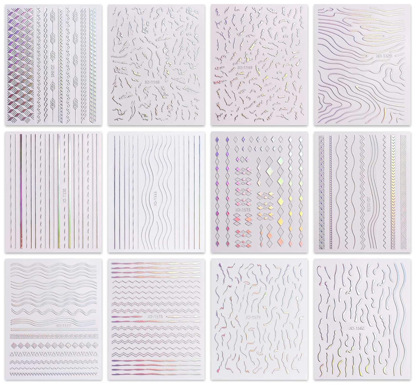 JMEOWIO 12 Sheets Aurora Nail Art Stickers Decals Self-Adhesive Pegatinas Uñas Glitter Holographic Nail Supplies Nail Art Design Decoration Accessories