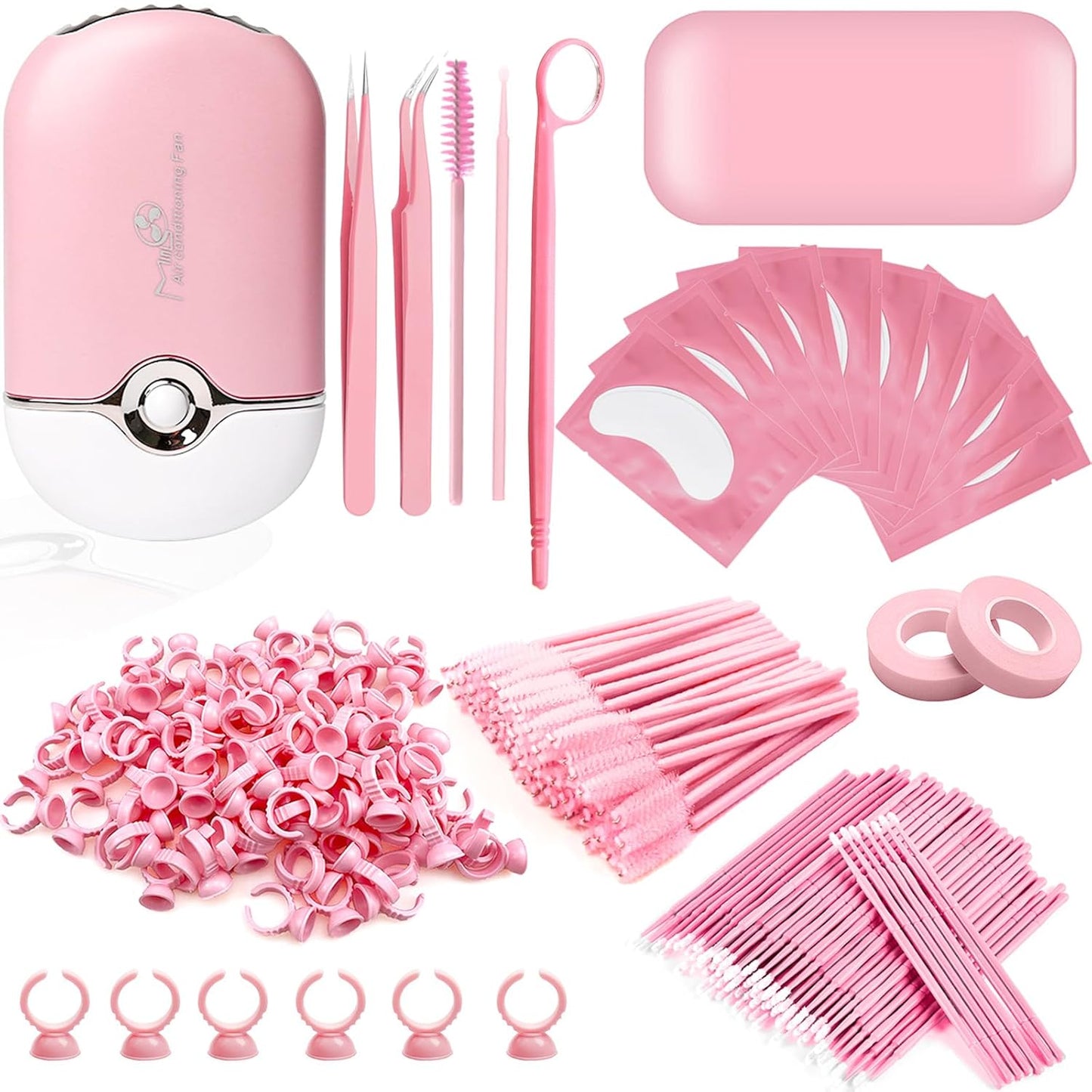 267 PCS Eyelash Extension Supplies Lash Extension Kit USB Air Conditioning Blower,Silicone Pad,Under Eye Gel Pads,Mini Makeup Mirror,Tapes,Tweezers,Glue Rings,Eyelash Brushes,Mini Applicator