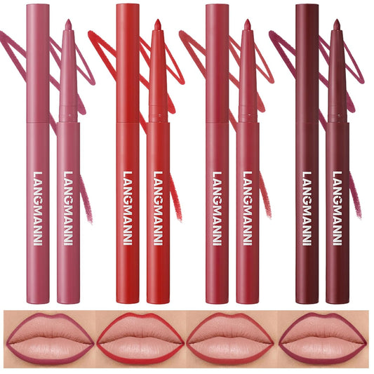 LANGMANNI 4Pcs Sculpting Matte Velvet Lip Liner Set,Smooth Creamy Texture,Waterproof And High Pigmented For Girls Daily Application Lip Makeup(9+10+11+12)