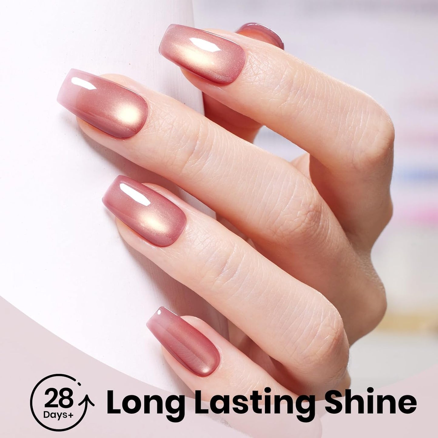 Beetles Pink Cat Eye Gel Nail Polish - 15ML Peach Pink Glass Cat Eye with Gold Powder Magnetic Glitter Gel Polish Soak Off UV Salon DIY French Nail Art Sunlit Champagne Collection Gift for Women