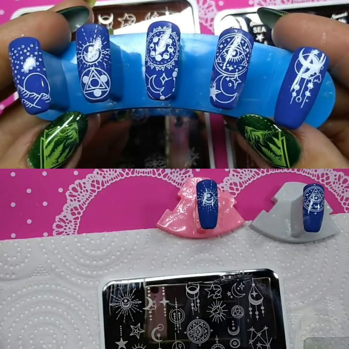 Starry Star Moon Design Stamping Plates Nail Art Kit 2pcs Galaxy Night Sky Large Nail Stamp Plates Templates Space Planet Nail Stamper Plate Heart Sun Geometry Printing Stencils Reusable Tools