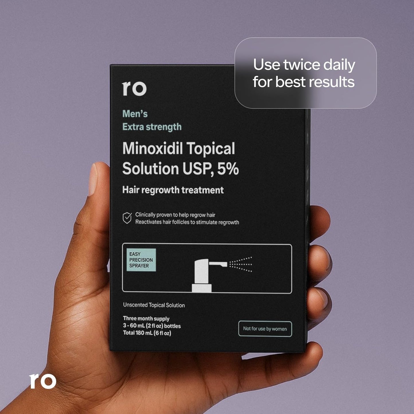 Roman Men's Topical Hair Regrowth Treatment Spray | 5% Minoxidil Solution, Clinically Proven for Thinning Hair, Easy to Use, Unscented | 3-Month Supply