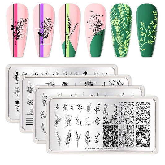 BORN PRETTY Stamping Temeplates Nail Art Stamping Plates Flower Leaves Theme Nail Image Plates Nail Manicuring DIY Printing Tools 4PCS