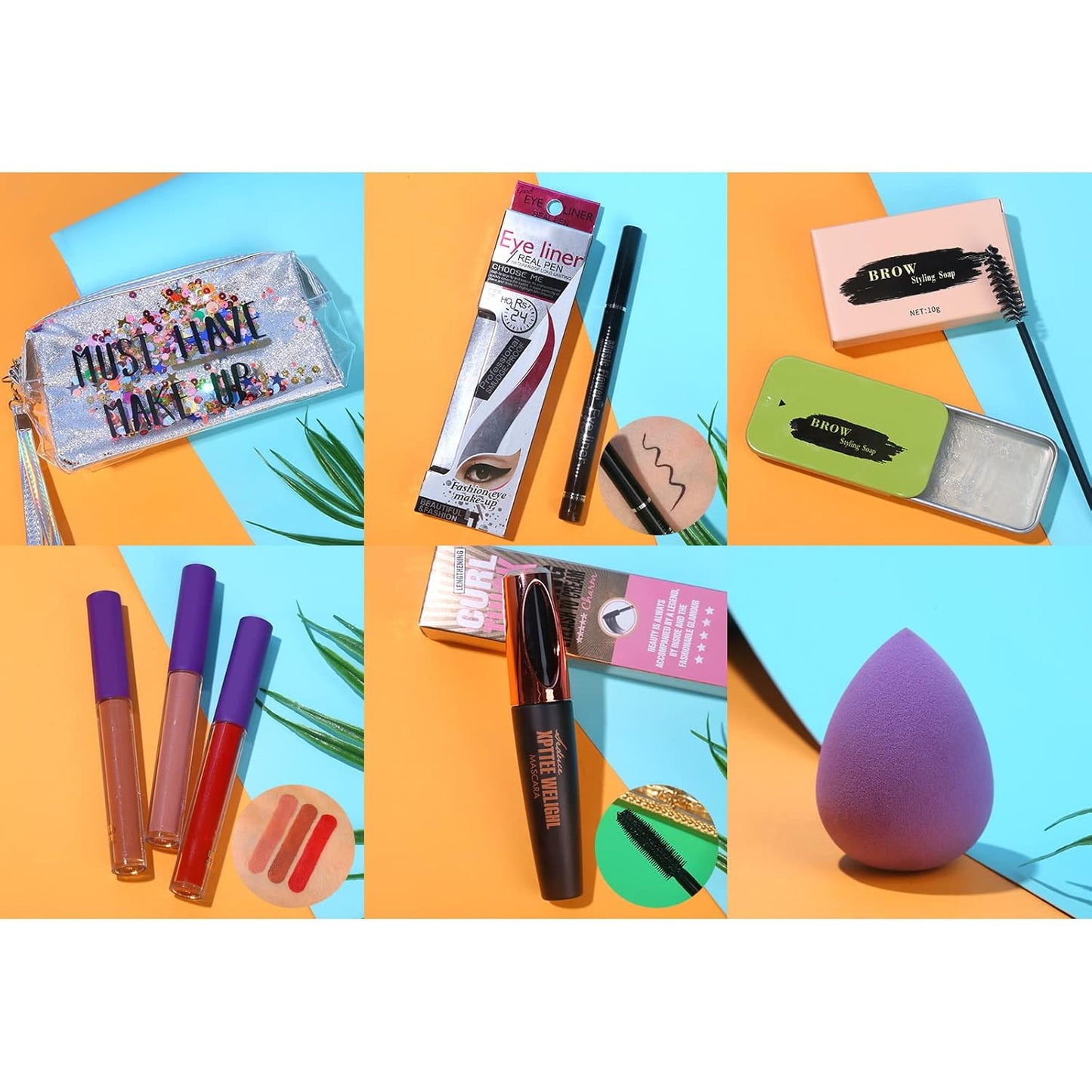 All in One Makeup Set For Women Full Kit - 12 Colors Nude Eyeshadow Palette, Waterproof Black Mascara Eyeliner Pen, 3pcs Matte Liquid Lipstick Set, Eyebrow Soap Gel Kit, 12 pcs Brushes Set Makeup Sponge with Makeup Bag Gift Set