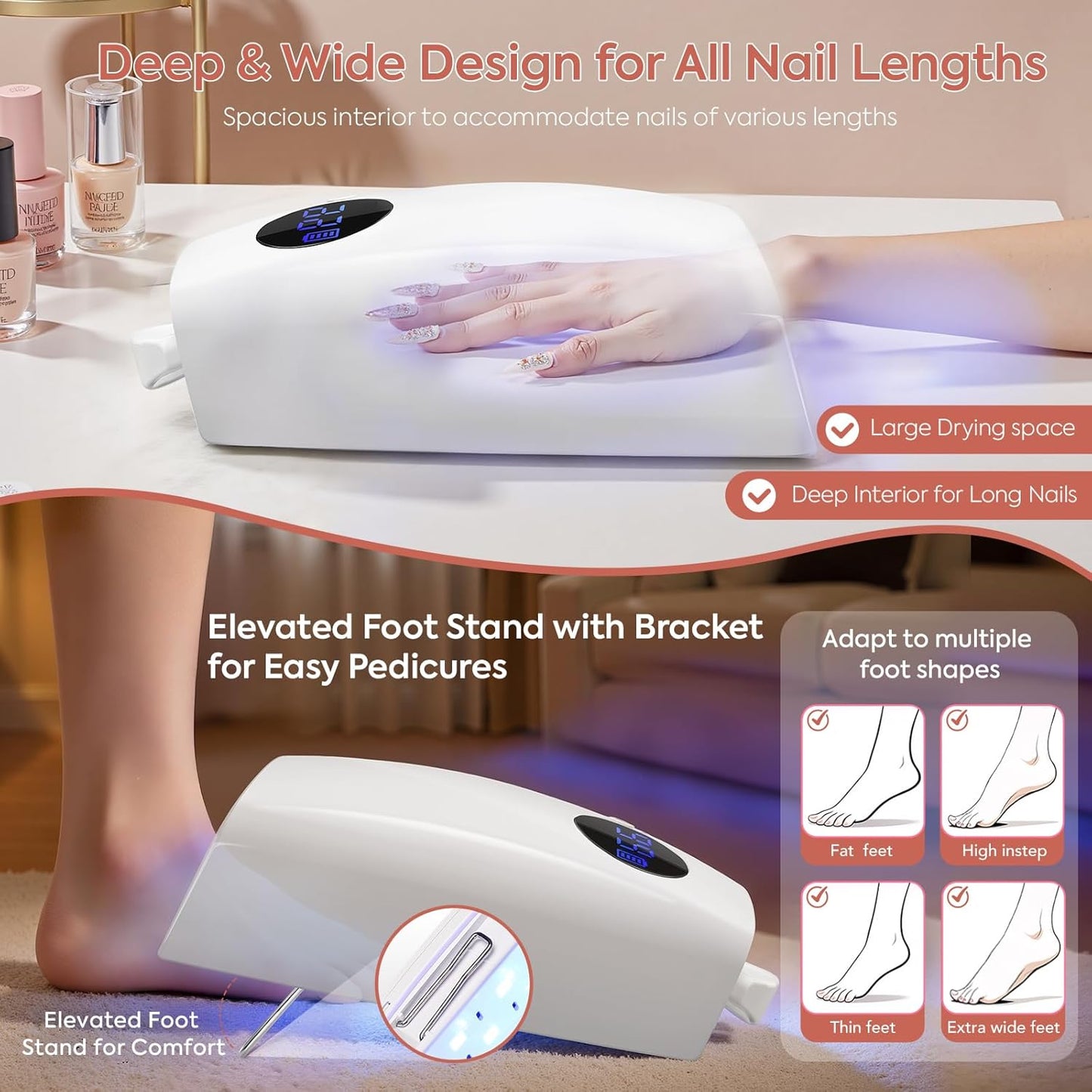 72W Cordless UV LED Nail Lamp, Professional UV Light for Gel Nails, Fast Curing Rechargeable Nail Dryer with 4 Timers, 45 Beads, Smart Sensor, Retractable Foot Stand, Portable Handle for Salon & Home