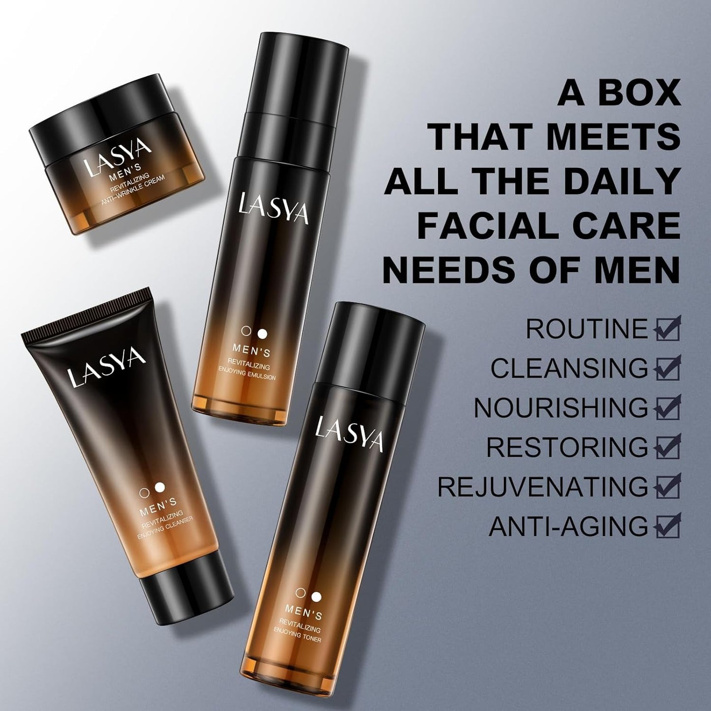 Anti Aging Skin Care Set for Men,Reduce Wrinkles & Hydrate Mens Skin Care Kit Cleanser,Toner,Lotion,Face Cream,Complete Skincare Process for Men Unique Skin Care Sets & Kits(4-Pcs)