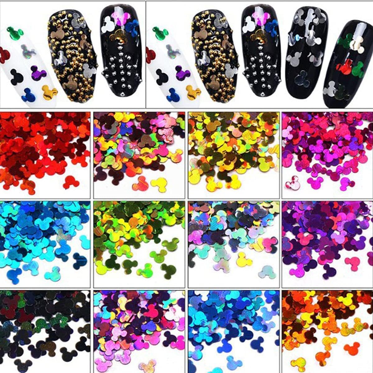 12 Colors Cute Nail Glitter Sequins Nail Art Supplies 3D Holographic Nails Glitters Flakes Glitter Nails Art Stickers Decals Shiny Confetti Face Body Art Glitters Designs Fingernails Art Decoration