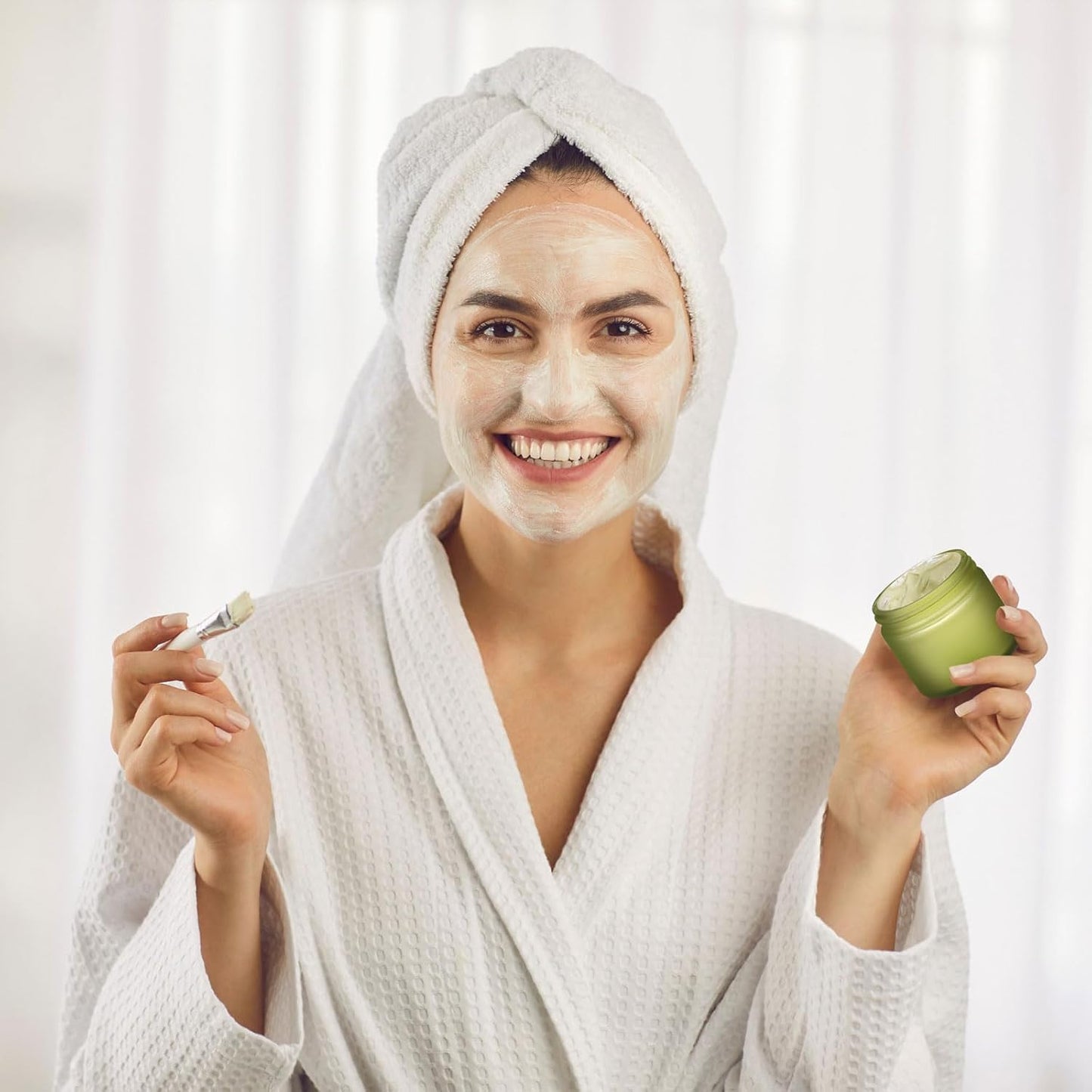 Domensi 32 Pcs 2 oz Glass Jars with Lids Travel Size Round Leakproof Empty Cosmetic Jars with Inner Liners Lid for Storing Makeup Lotions Face Cream Ointments Candle DIY Making (Pea Green)