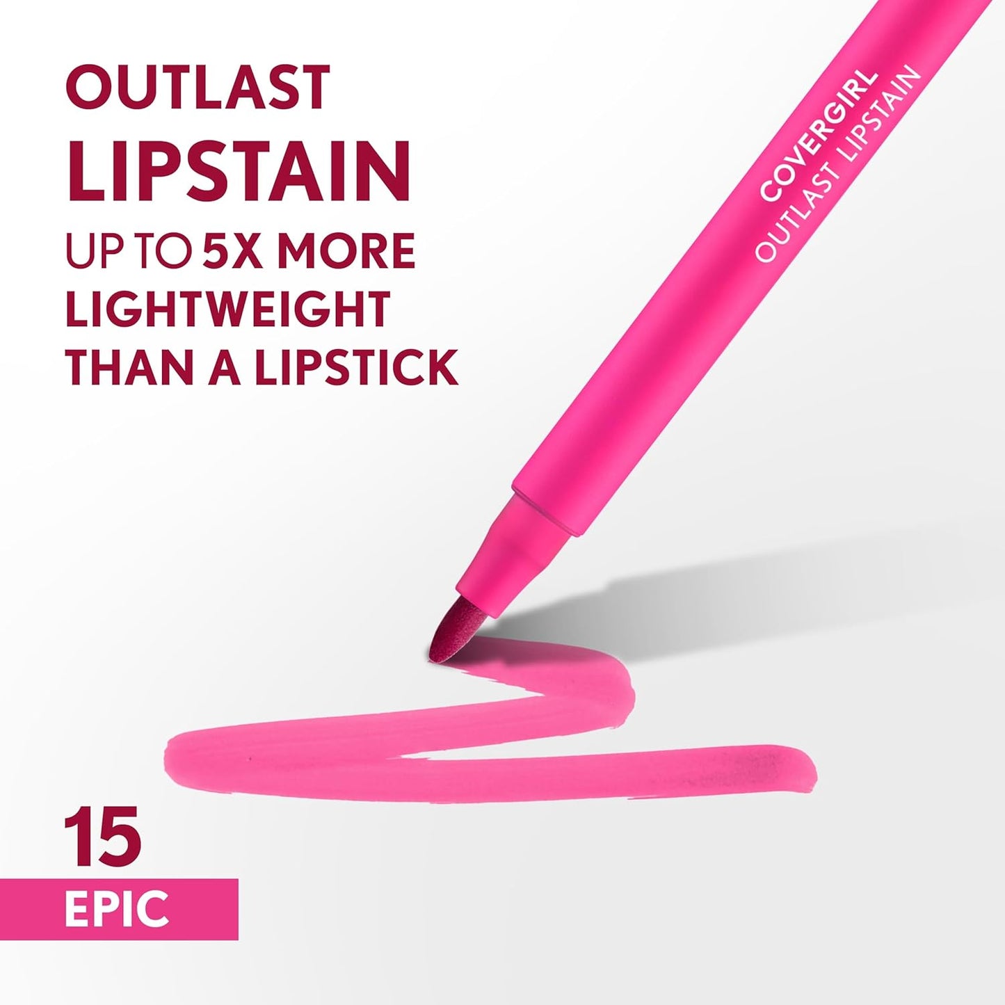 COVERGIRL Outlast, 15 Epic, Lipstain, Smooth Application, Precise Pen-Like Tip, Transfer-Proof, Satin Stained Finish, Vegan Formula, 0.06oz