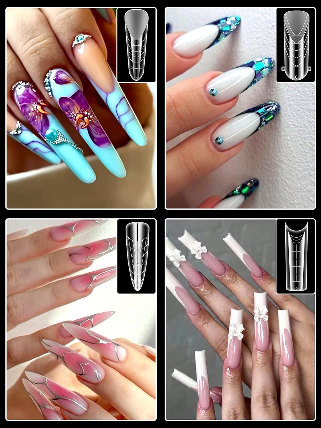 EBANKU 288PCS Nail Dual Forms for French Nails, Dual Nail Forms Molds Acrylic Nail Tips, Duet System Dual Forms Sticker Silicone Reusable Pads, 12 Styles 12 Sizes Scale for Manicure Extension, Clear