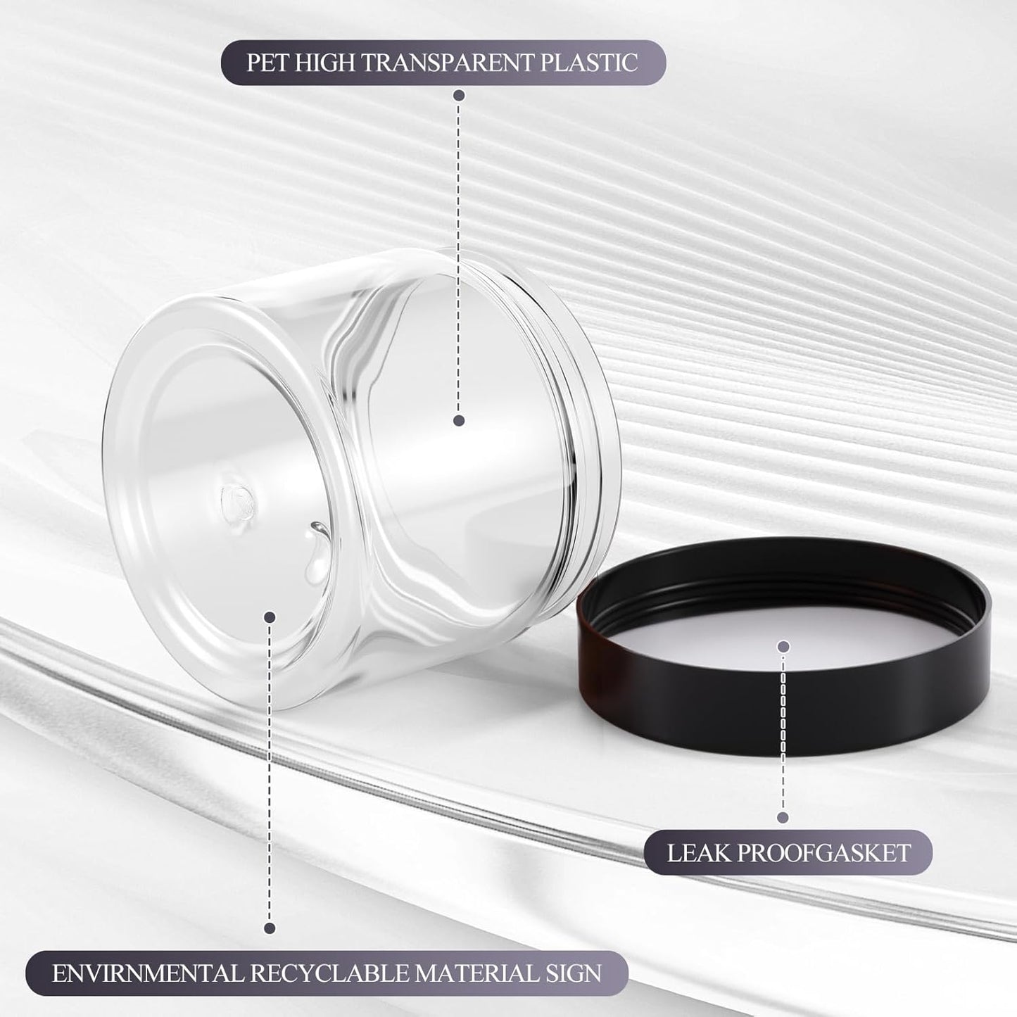 SATINIOR 36 Pieces 1.5 oz Plastic Jars with Lids Wide Mouth Airtight Reusable Container Acrylic Cosmetic Small Jars for Lotions Ointments Travel Toiletries Creams Make up Storage(Black)