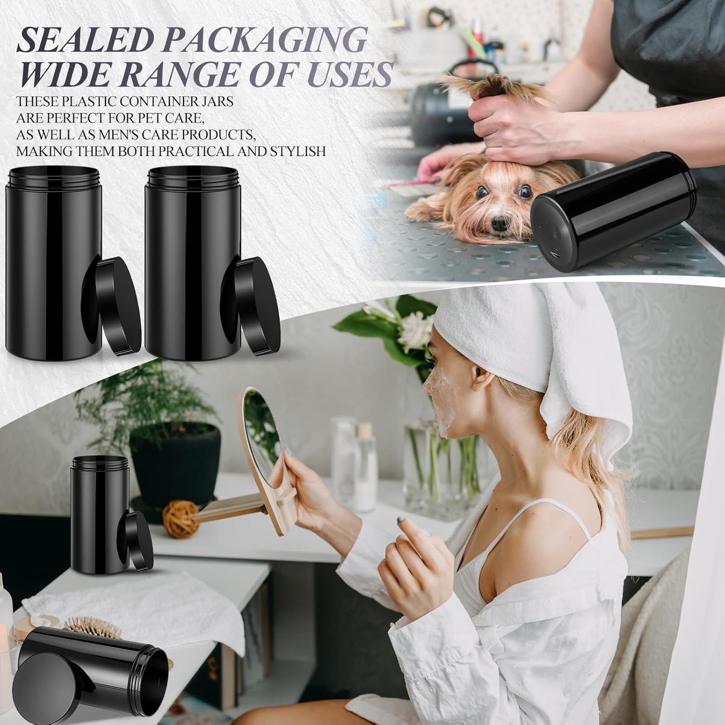 Patelai 4 Pieces Round Wide-mouth Leak Proof Plastic Container Jars with Lids for Travel Storage Makeup Beauty Products Face Creams Oils Salves Ointments DIY Making(32 Ounce,Pure Black)