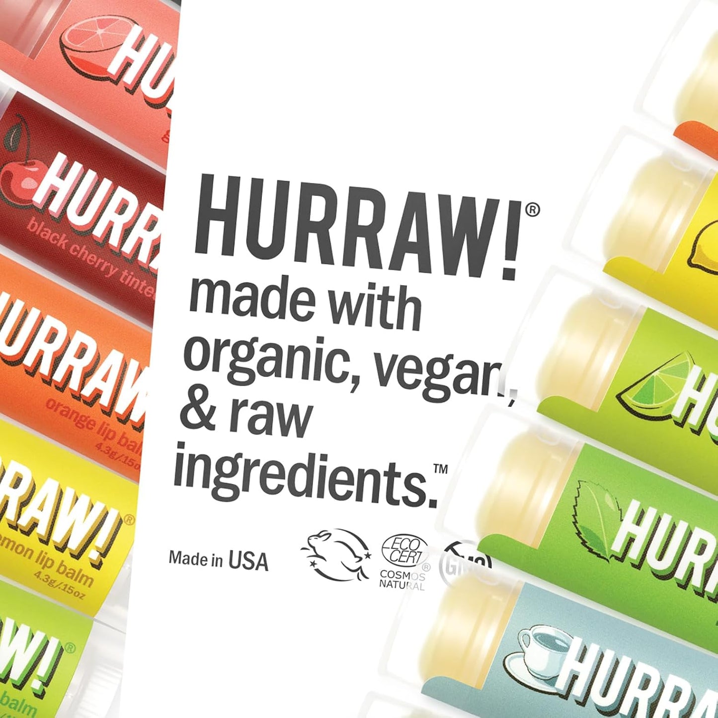 Hurraw! Lip Balms: Staff Favorites, 4 Balm Bundle Pack – Chocolate Mint, Watermelon, Vanilla Bean and Sun (SPF 15): Organic, Certified Vegan. 100% Natural Ingredients. Bee, Shea, Soy and Palm Free.