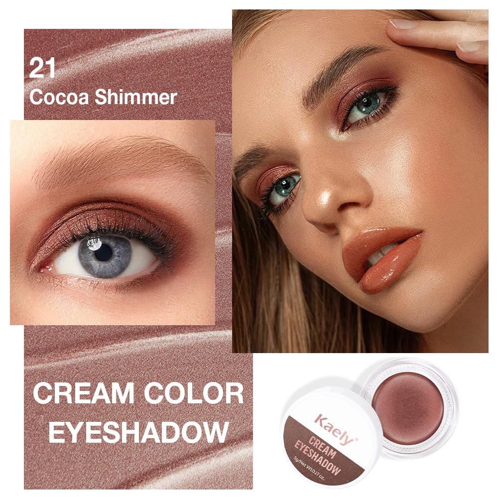 Cream Glitter Cocoa Shimmer Metallic Eyeshadow Palette Makeup, Natural Single Mini Instant Holographic Eyeshadow For Women, Sombras Crema Para Ojos, Talc, Paraben & Cruelty Free, 21