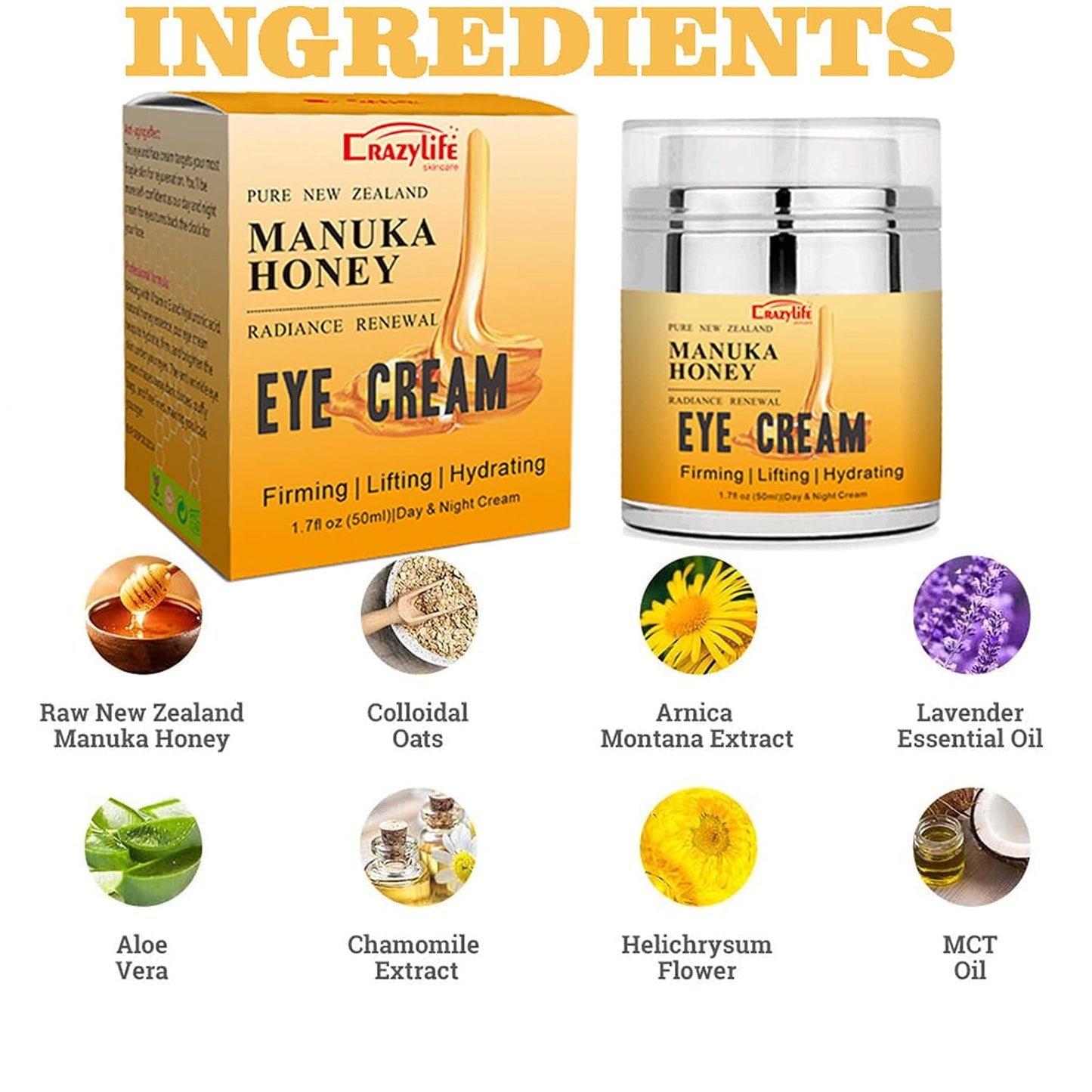 Manuka Honey Eye Cream for Dark Circles and Puffiness, Under Eye Cream, Anti Aging Eye Cream, Improve the look of Fine Lines and Wrinkles, Retinol and Aloe Vera Natural Relief