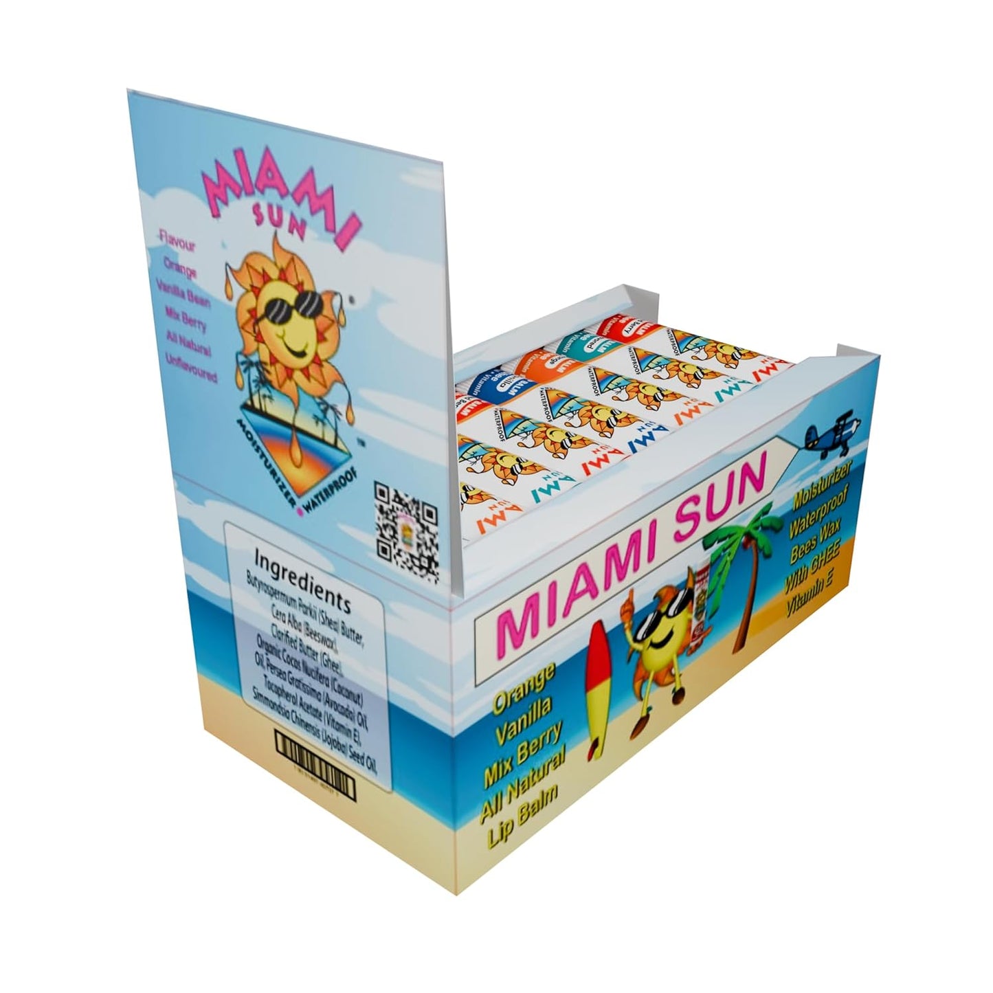 Miami Sun Natural Ghee Lip Balm, Hydrating Lip Treatment with Shea Butter & Beeswax, Organic & Non-Toxic, Best for Dry, Chapped Lips - Moisturizing, Healing, Chemical-Free Care (Gift of 40, Variety)