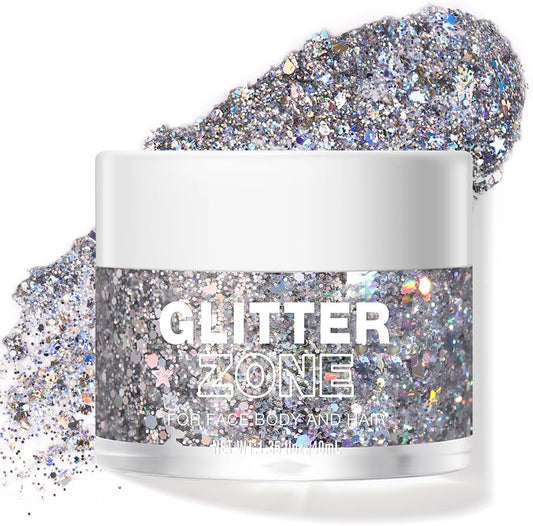 LANGMANNI Holographic Body Glitter Gel for Body, Face, Hair and Lip.Color Changing Glitter Gel Under Light. Vegan & Cruelty Free-1.35 oz (5# Silver Fantasy)