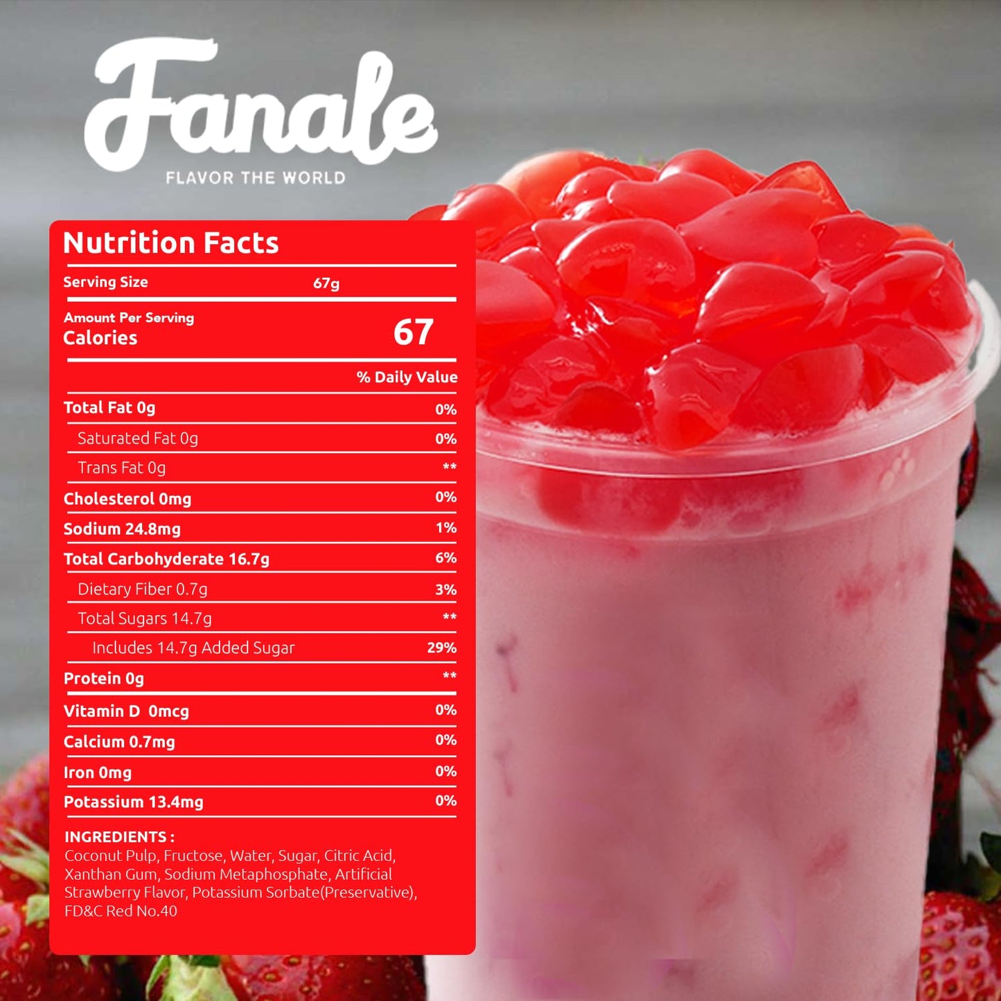 Fanale Coconut Jelly Topping nata de coco for Bubble Tea | Strawberry Heart Jelly Topping for Boba Tea, Smoothies, Slushes, Desserts 400g(Pack of 1)