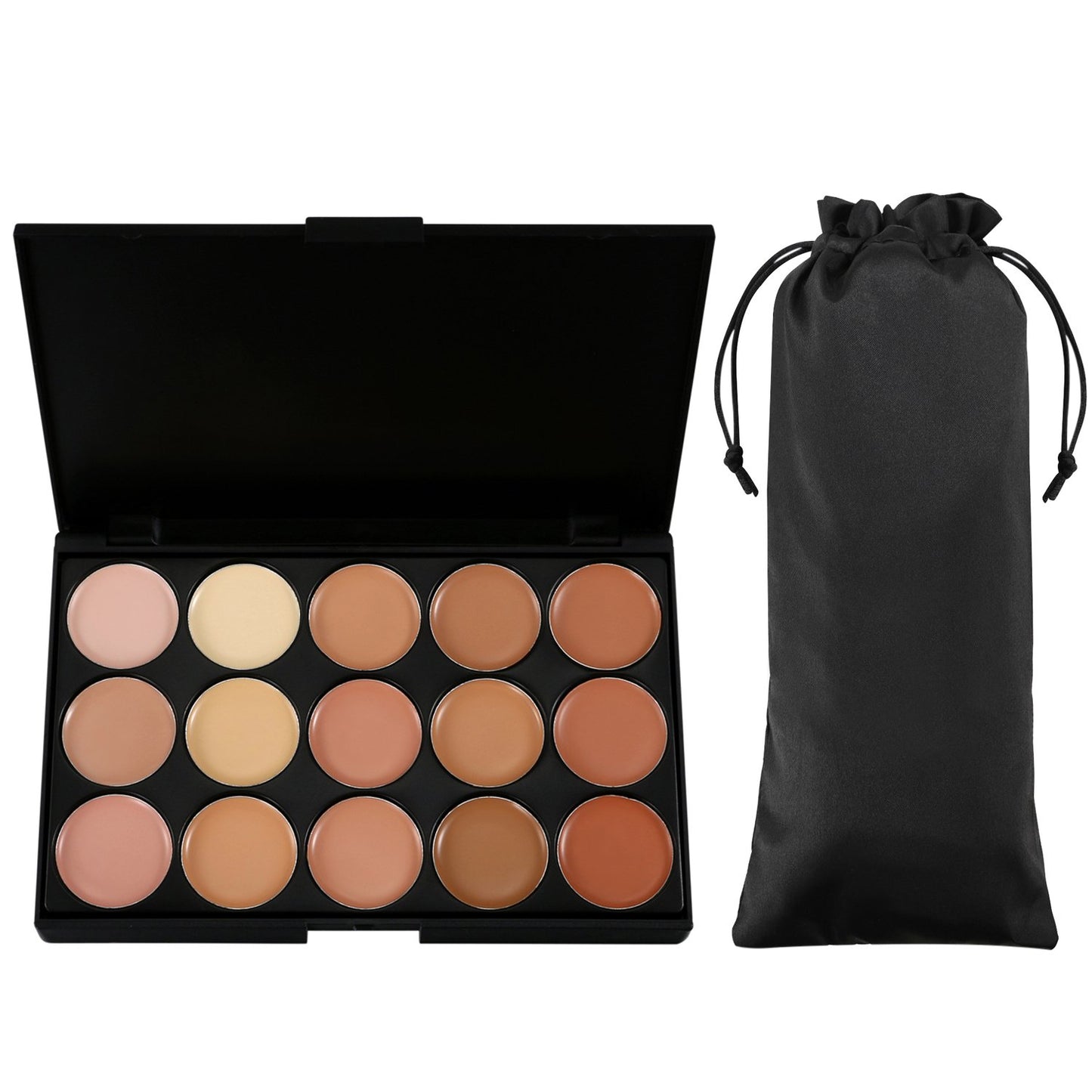 15 Colors Cream Foundation & Contour Palette, Professional Makeup Set, Multifunctional Concealer, Natural Finish, Full Coverage, All Skin Types, Unisex, Includes Storage Bag