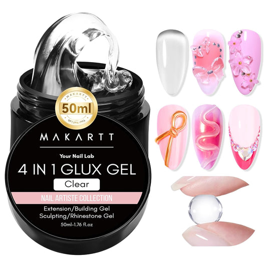 Makartt 3D Gel Nail Art: 50g 3D Nail Gel Clear Non-sticky 3d Sculpting Gels, 4-in-1 Solid Gels Builder for Extension, UV Glue for Acrylic Tips, Rhinestones & 3d Carving for Home Salon DIY