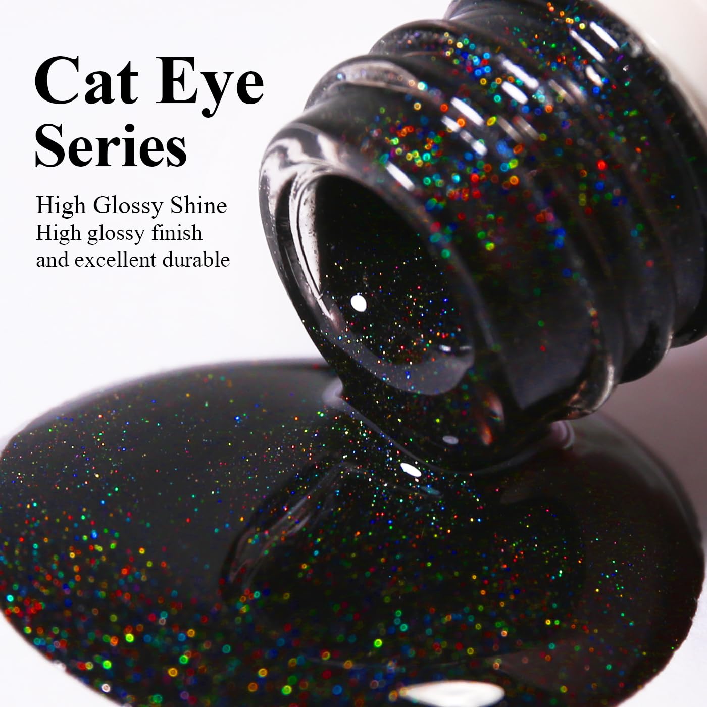 Imtiti Cat Eye Gel Nail Polish, Black Rainbow Holographic Magnetic Gel Polish With Magnet Glittery Iridescent Galaxy Nail Gel Polish Spring Summer Gel Polish Kit Soak Off UV Led 10ML