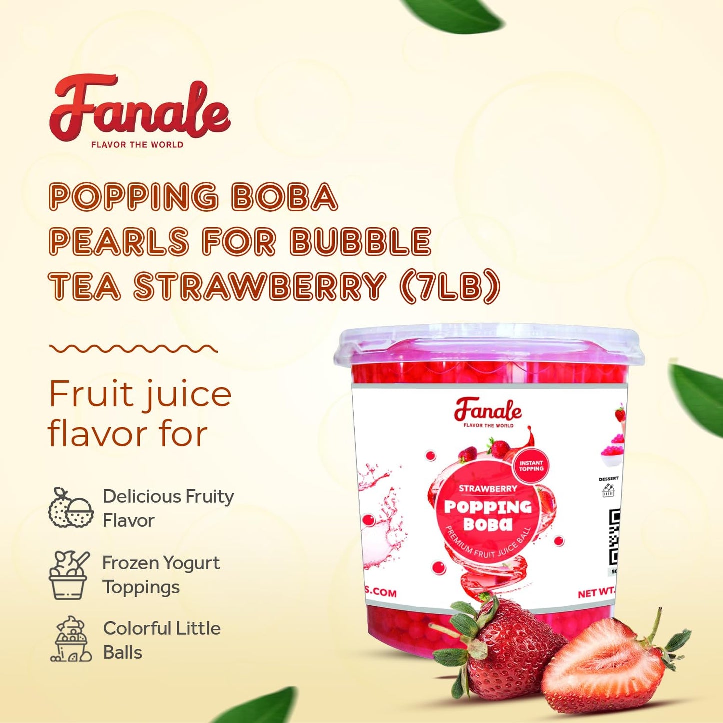 Fanale Strawberry Popping Boba Pearls, Vegan, Non GMO, Gluten Free, Fat Free, Perfect for Bubble Tea, Smoothies, Ice Cream, Desserts, and Beverages.