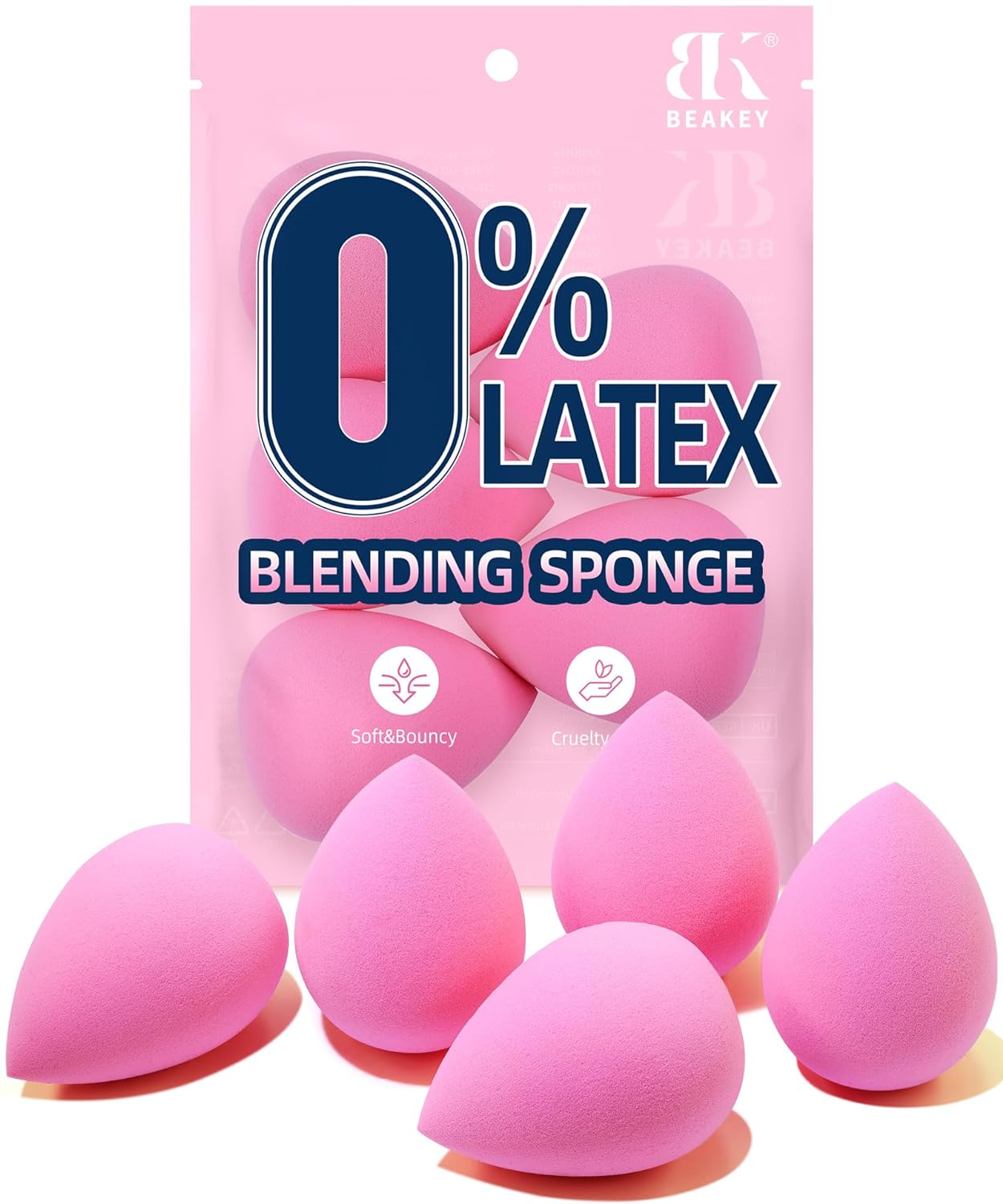 BEAKEY Latex-Free Blender Makeup Sponge for Blending, Pink Makeup Sponge Set, Soft Beauty Sponge, for Flawless Application of Liquid, Cream, and Powder Cosmetics