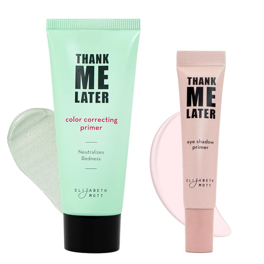 Elizabeth Mott Thank Me Later Color Correcting & Eye Primer Duo – Face Primer with Niacinamide for Redness Control & Smooth Makeup Base – Eye Primer for Long-Lasting, Crease-Free Eyeshadow – 30g + 10g