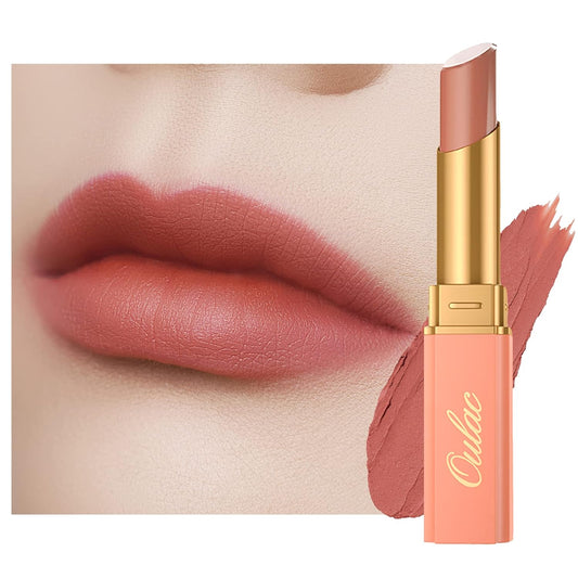 Oulac Nude Matte Lipstick for Women, Lipstick & Blush Duo, Peach Creamy Soft Satin Finish Lipsticks,Moisturising Formula,Rich Color Lightweight, Rose Oil,Vegan & Cruelty-Free| 3.6g (Y12