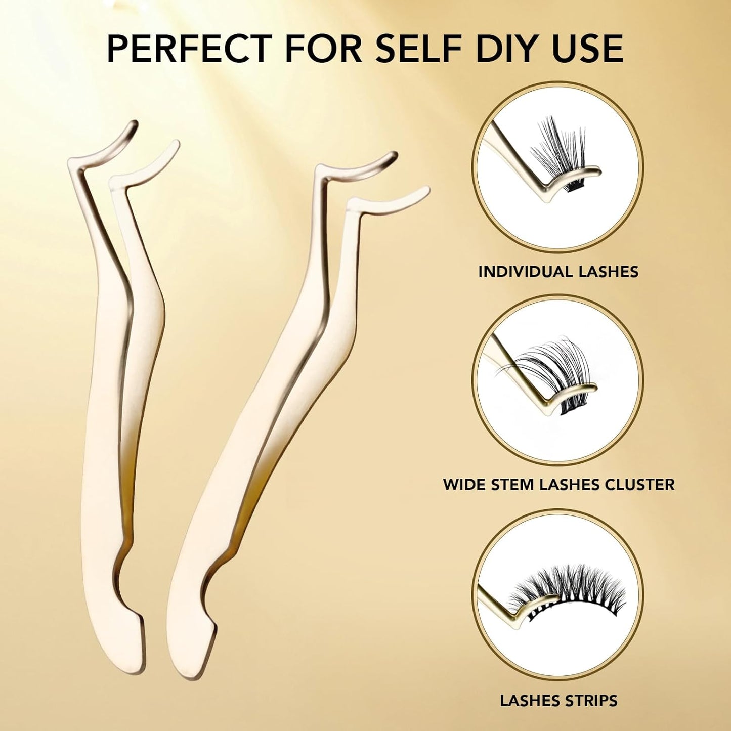 GOLLEE Eyelash Applicator Tool DIY Cluster Lash Tweezers Curved Eyelash Tweezers for Easy Lash Application and Removal, DIY Lash Applicator Tweezer For Strip Lashes Clusters Lash