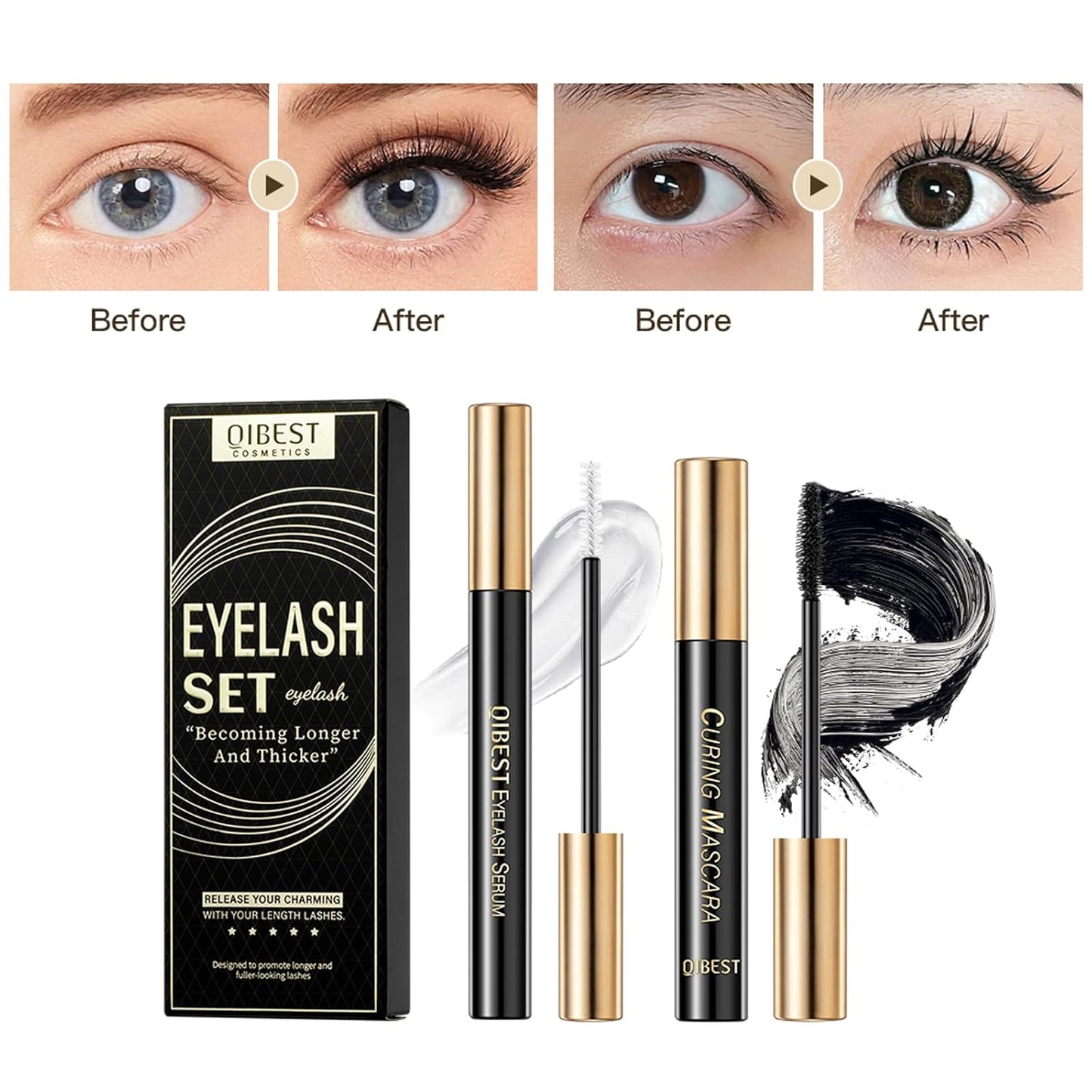 Makeup Sets.Lash serum.Mascara.Waterproof Smudgeproof Long Lasting.Gift Kit for Women Girls(2 Pcs Set)